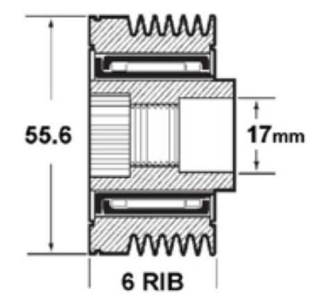 Frihjulsremskiva 6-spår ID:17.00mm UD:56.00mm 1