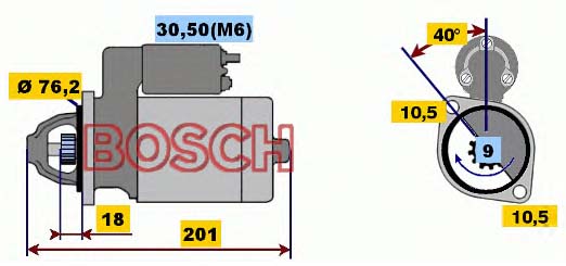 Startmotor 12V 1.1kW (34mm drev) 3