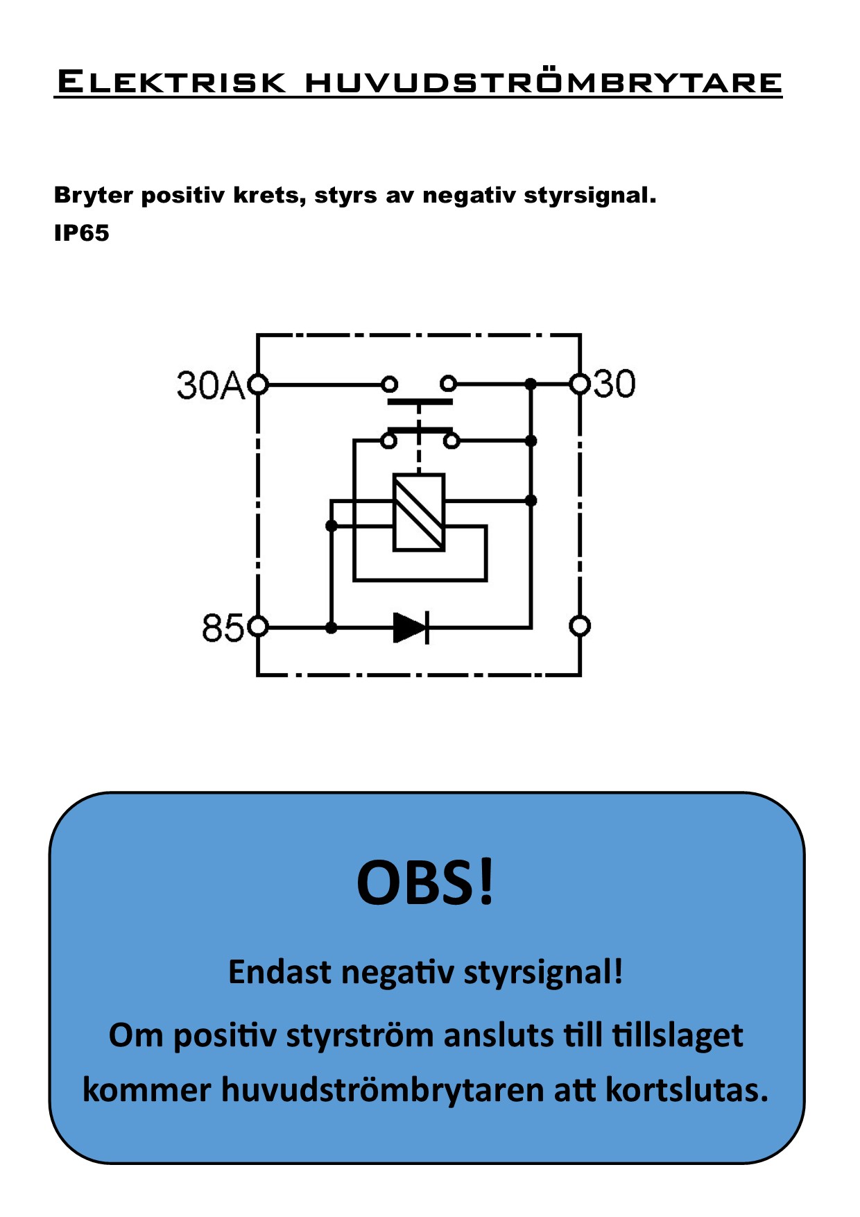 Elektrisk huvudströmbrytare 12V 2